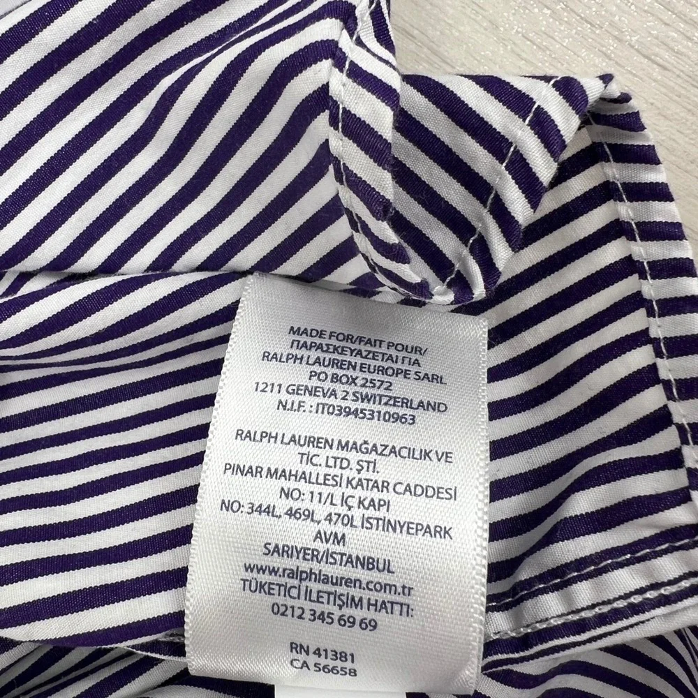 Ralph Lauren Boys XL 18-20 Navy White Striped Button Down Shirt Long Sleeve Pony